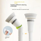 White electric scrubber cleaning wall brush with adjustable gray and white brush head and ergonomic handle for versatility
