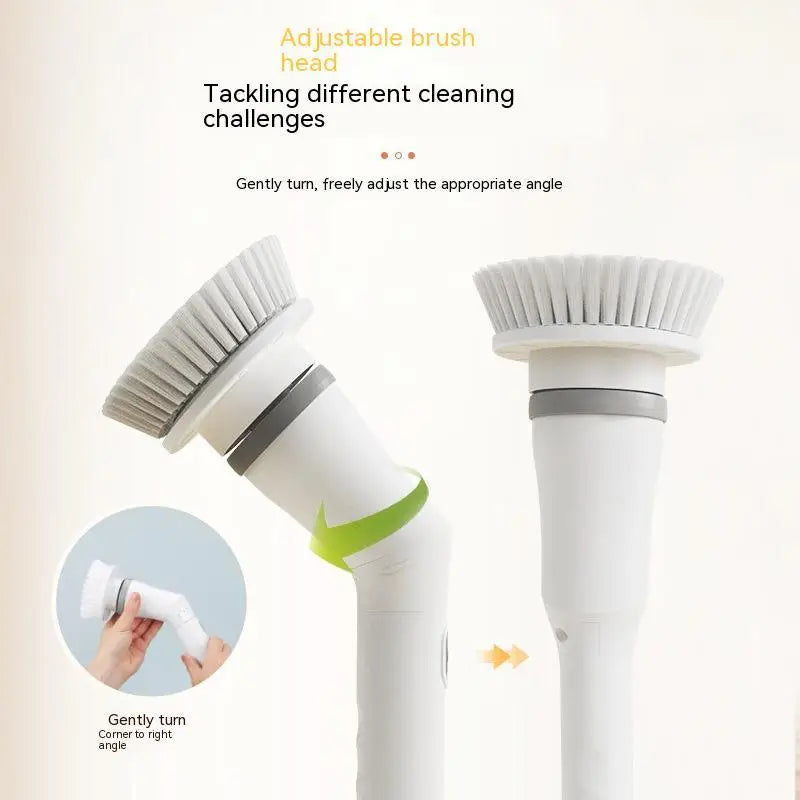 White electric scrubber cleaning wall brush with adjustable gray and white brush head and ergonomic handle for versatility