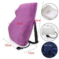Purple inflatable lumbar support pillow with perforated fabric cover and black pump hose for airbag adjustment ergonomic lumbar support