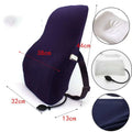 Adjustable navy blue ergonomic lumbar support airbag cushion with black straps and built-in airbag adjustment pump