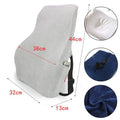 Gray upholstered ergonomic lumbar support pillow with white memory foam insert and black airbag adjustment straps