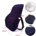 Dark purple ergonomic lumbar support cushion with airbag adjustment and contoured shape for back comfort in blue style