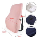 White ergonomic lumbar support airbag version cushion with pink mesh back, adjustable straps, and built-in phone pocket