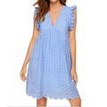 Light blue sleeveless jacquard dress with ruffled cap sleeves and scalloped hem perfect summer sleeveless dress