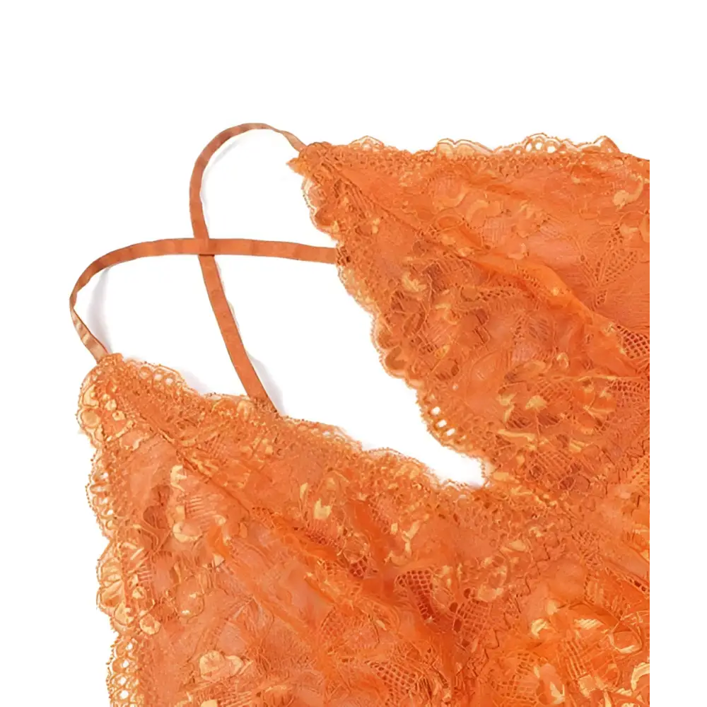 White floral halter plus size lace bodysuit with orange lace camisole featuring delicate floral patterns and thin straps