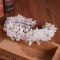 Delicate white floral crystal headband with lace detailing bridal headband styling accessories for weddings