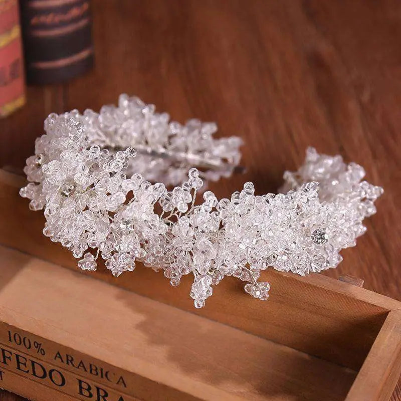 Delicate white floral crystal headband with lace detailing bridal headband styling accessories for weddings