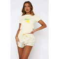 Cream-colored short-sleeved t-shirt with yellow lemon graphic from white fox shorts sweetheart pajamas printing suit