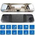 Black rearview driving recorder with 4.0-inch screen and wide-angle lens for hd video in glass white mirror design