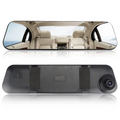 Black rearview driving recorder with integrated display and mounting brackets for glass white mirror rearview driving