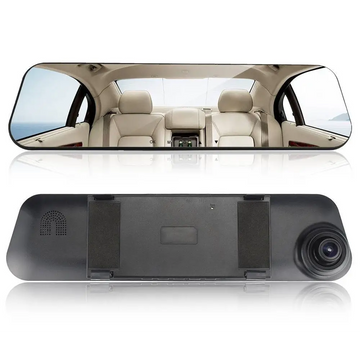 Black rearview driving recorder with integrated display and mounting brackets for glass white mirror rearview driving