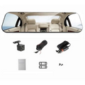 Black rectangular rearview driving recorder with integrated wiring and mounting hardware for glass white mirror use