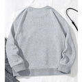 Gray heathered long sleeve sweatshirt with ribbed cuffs and hem featuring a white graphic leopard hat design