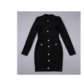 Black fitted long-sleeved dress with high neckline and silver buttons, contrasting white high neck chest scheming hip short skirt