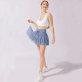 A light blue waist pleated skirt with a drawstring waistband designed as safety pants summer wear