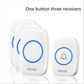 White intelligent exchange doorbell system with a wireless doorbell home button and three receivers featuring blue accents