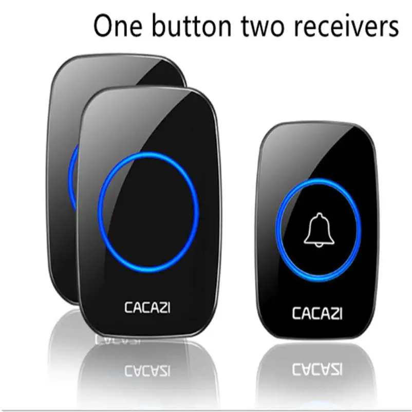 Black cacazi wireless doorbell system with glossy finish and blue illuminated buttons for intelligent exchange doorbell use