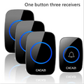 Black glossy cacazi wireless doorbell system with blue illuminated buttons and bell icon for wireless doorbell home use