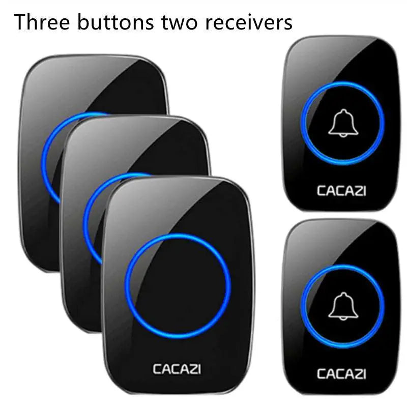 Black glossy cacazi wireless doorbell buttons with blue illuminated rings for white intelligent exchange doorbell system