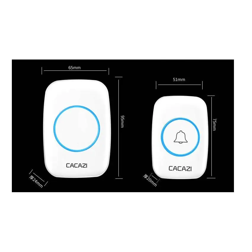 White intelligent exchange doorbell system wireless doorbell home with circular blue outline and bell icon on receiver unit