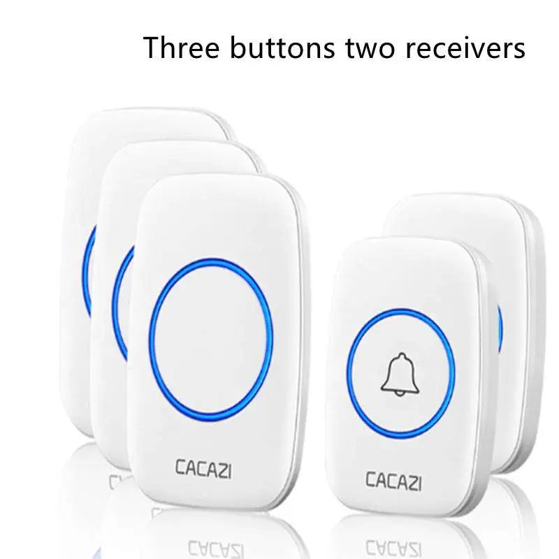 White intelligent exchange doorbell system with blue accents and bell icon for wireless doorbell home use