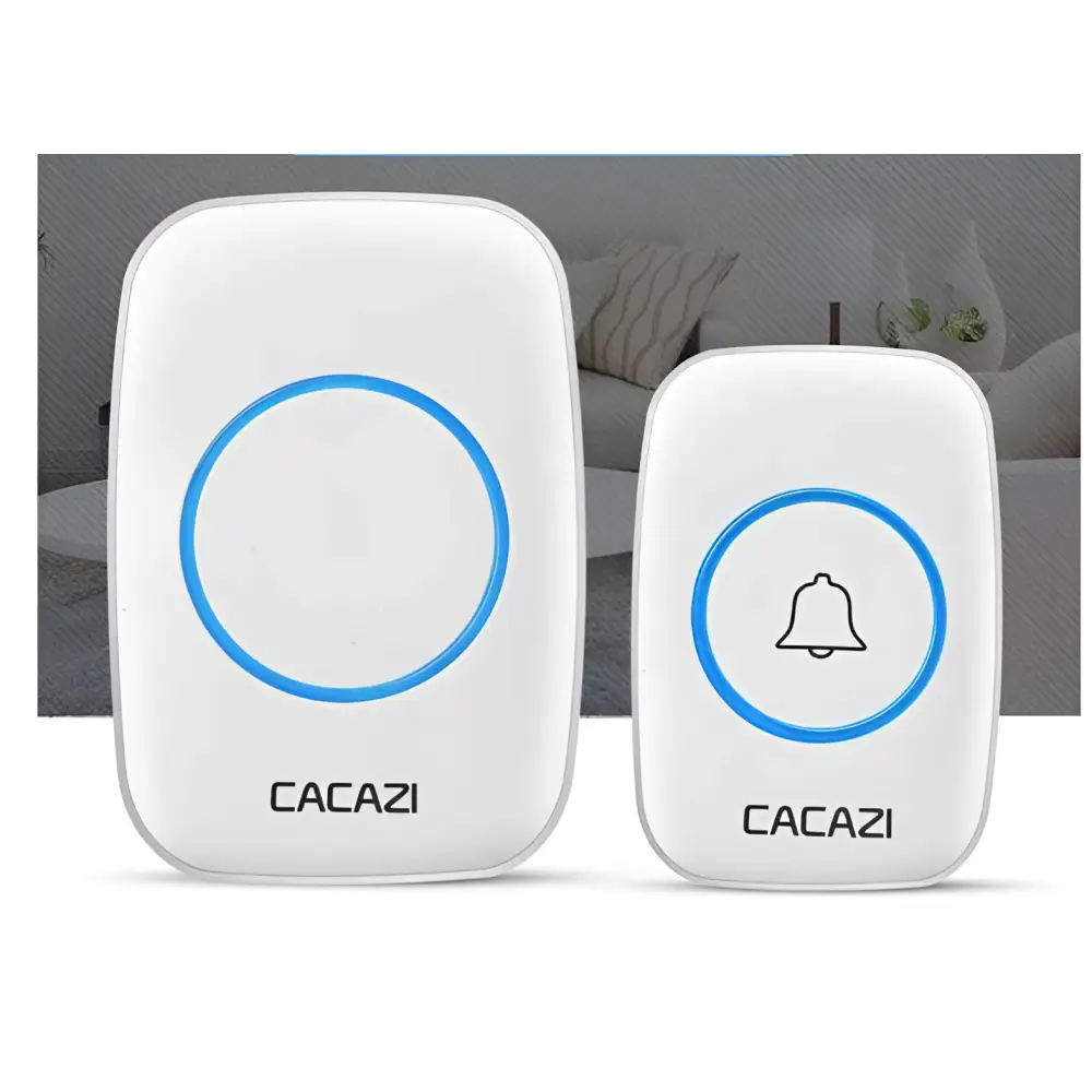 White intelligent exchange doorbell system wireless doorbell home with blue circular accents and minimalist design