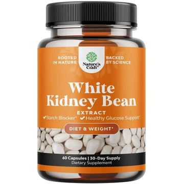 Nature’s craft white kidney bean extract dietary supplement in amber glass bottle with black cap and orange label