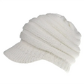 White knitted women ponytail beanie with a textured ribbed crown and a brim suitable for comfortable wear