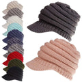 Soft pastel pink knitted women ponytail beanie with wide brim suitable for stylish winter wear