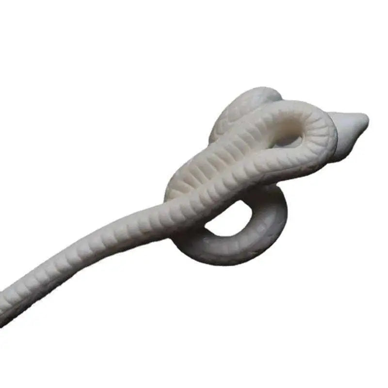White knotted rope retro style hairpin featuring intricately coiled snake design with textured ridged surface
