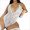 White lace bodysuit with intricate floral patterns and halter neckline featuring 9e9e9e display -ms-flexbox design