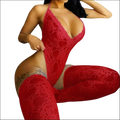 Red lace bodysuit with matching thigh-high stockings showcasing 9e9e9e display -ms-flexbox design for plus size wear