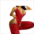 Red lace bodysuit with matching thigh-high stockings in 9e9e9e featuring display -ms-flexbox design for plus size