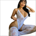 White lace bodysuit with matching thigh-high stockings 9e9e9e featuring -webkit-box display -ms-flexbox for plus size