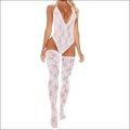 White lace bodysuit with matching thigh-high stockings in 9e9e9e plus size featuring display -ms-flexbox design