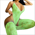 White lace bodysuit 9e9e9e plus size in vibrant neon green lace with floral pattern and matching thigh-high stockings display -ms-flexbox