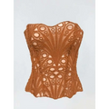 A brown lace hollow out corset with intricate circular and fan-shaped patterns for streetwear party club use