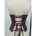 Black lace hollow out club corset clothing with burgundy satin lacing and silver eyelets for streetwear party club use