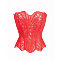 A vibrant red lace hollow corset with intricate circular and fan patterns for streetwear party club clothing