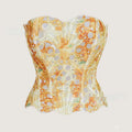 White lace hollow out party club corset clothing in warm orange and cream hues with a delicate lace hollow pattern