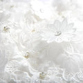 White lace tiered wedding short dress with delicate floral embroidery and sparkling rhinestone beading accents