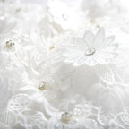 White lace tiered wedding short dress with delicate floral embroidery and sparkling rhinestone beading accents