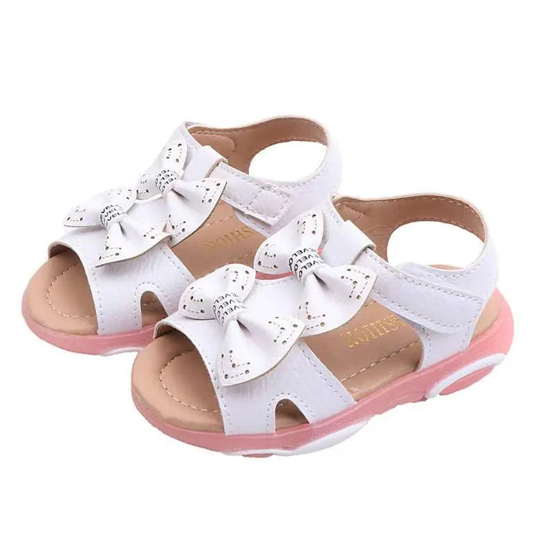 White led flashing princess shoes with bows featuring pink children’s sandals and cute flower flashing soles