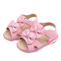 White led flashing princess shoes with bows pink children’s sandals featuring soft padded sole and cute flower flashing lights