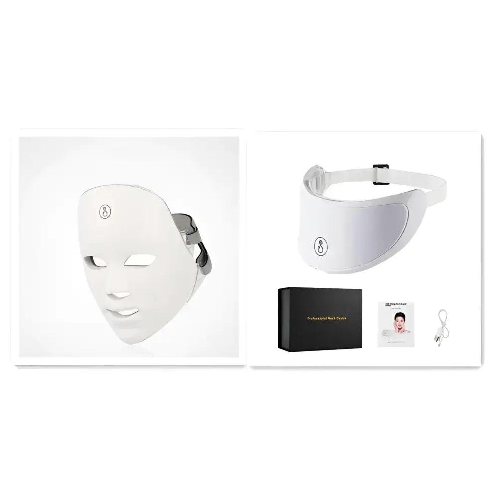 White led skin rejuvenation facial beauty device with adjustable headband and sleek minimalist design in white color
