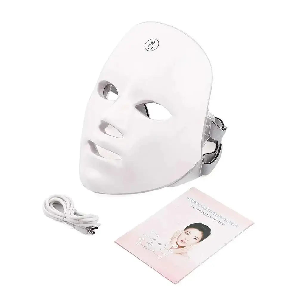 White led skin rejuvenation facial beauty device with adjustable straps and touch-sensitive control button