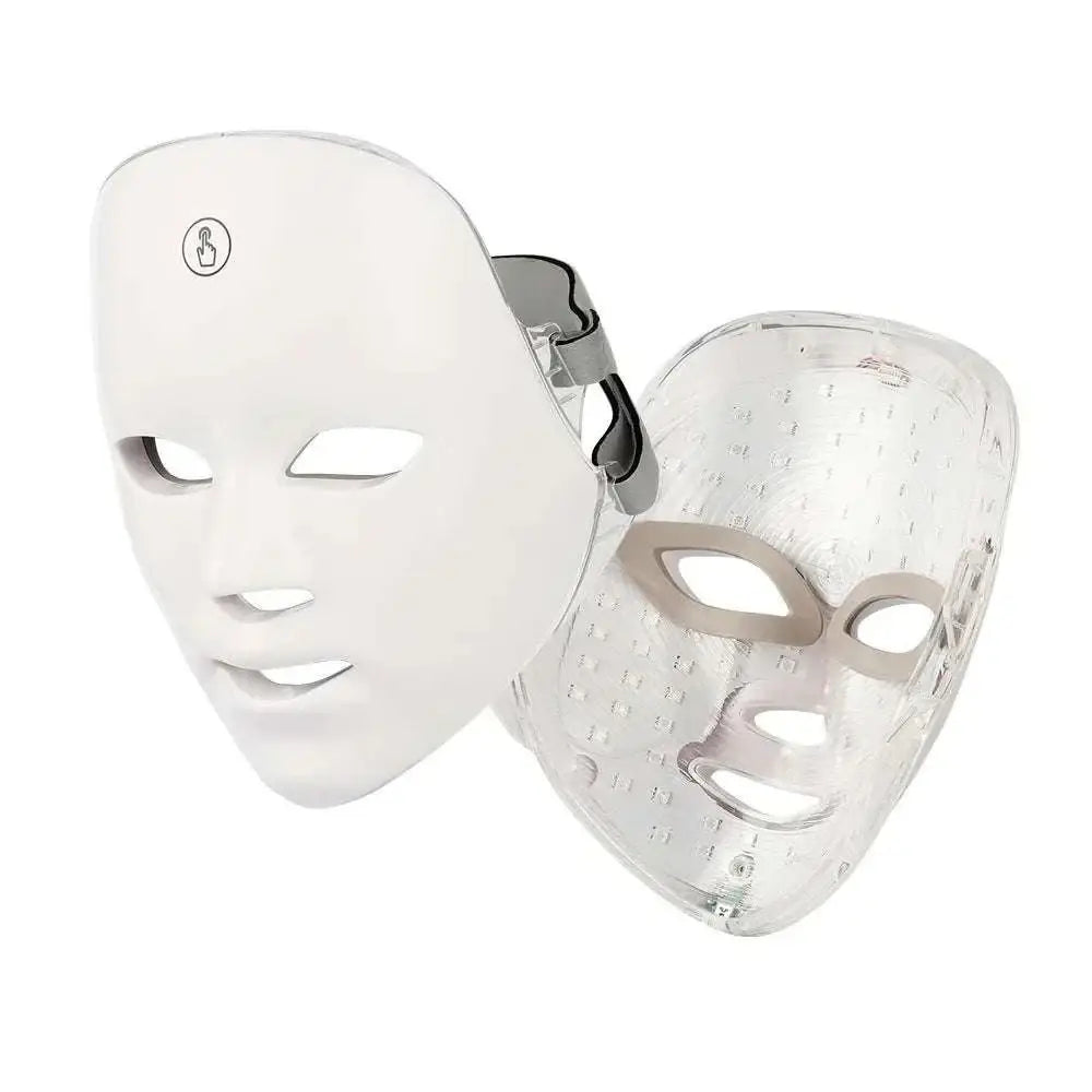 White led skin rejuvenation facial beauty device with transparent mask and adjustable straps for skincare treatment