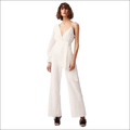White luxury women’s fashion jumpsuit image of textured fabric with v-neckline and wide-leg design