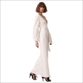 White luxury women’s fashion jumpsuit with flowing white textured maxi dress style and voluminous sleeves luxury jumpsuit image