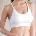 White mesh triangle push up fitness racerback bra in white with thin straps and seamless supportive design